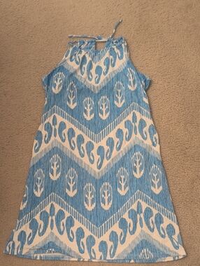 Sleeveless Blue & White Halter-Style Casual Dress